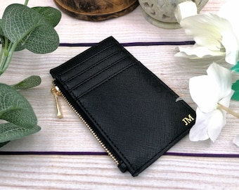 Black/Gold Personalised Ladies Vegan Wallet, Custom Woman's Coin Purse, Customised Card Holder, Birthday Gift for Her, Christmas Gift Ideas