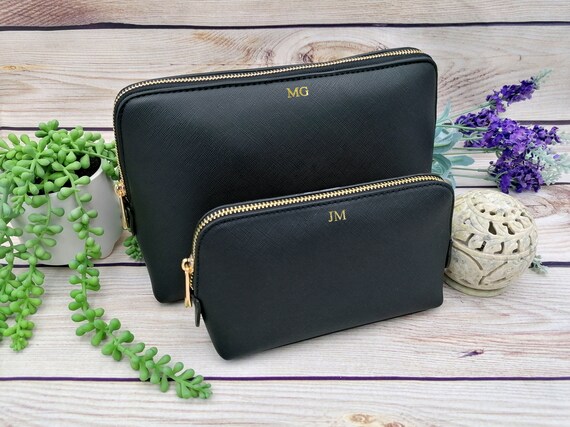 Leather make up bag personalised sales
