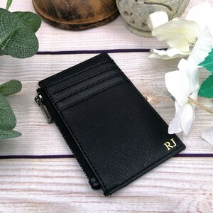 Billetera vegana negra personalizada para damas, monedero personalizado para monedas de mujer, titular de tarjeta personalizado, regalo de cumpleaños para ella, ideas de regalos de Navidad