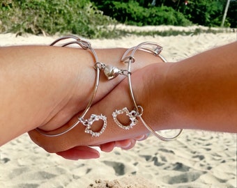 Silver or Gold bangle kawaii magnet partner bracelet.  Stick Together Friendship Jewelry