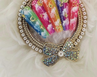 Ombre Rainbow Clouds XL Coffin Shape Luxury Press-On Nails Set &quot;Twilight&quot;