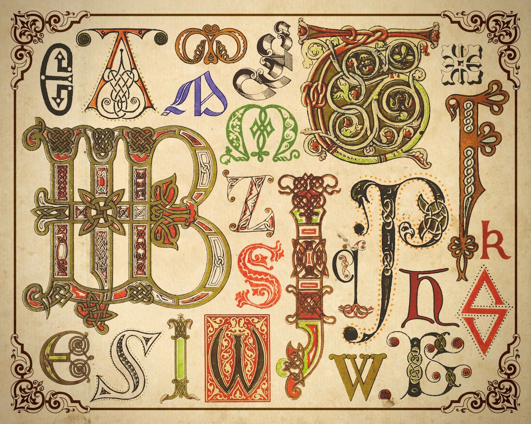 Medieval Initials Illuminated Manuscript Letters Decorative Font