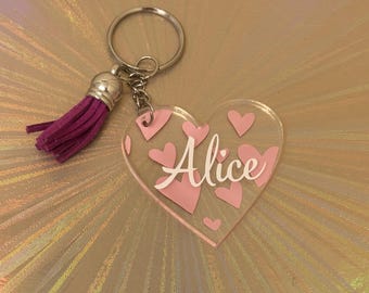 Personalised Acrylic Love Heart Valentine's Keychain with Tassel - Keyring Gift - Mother's Day