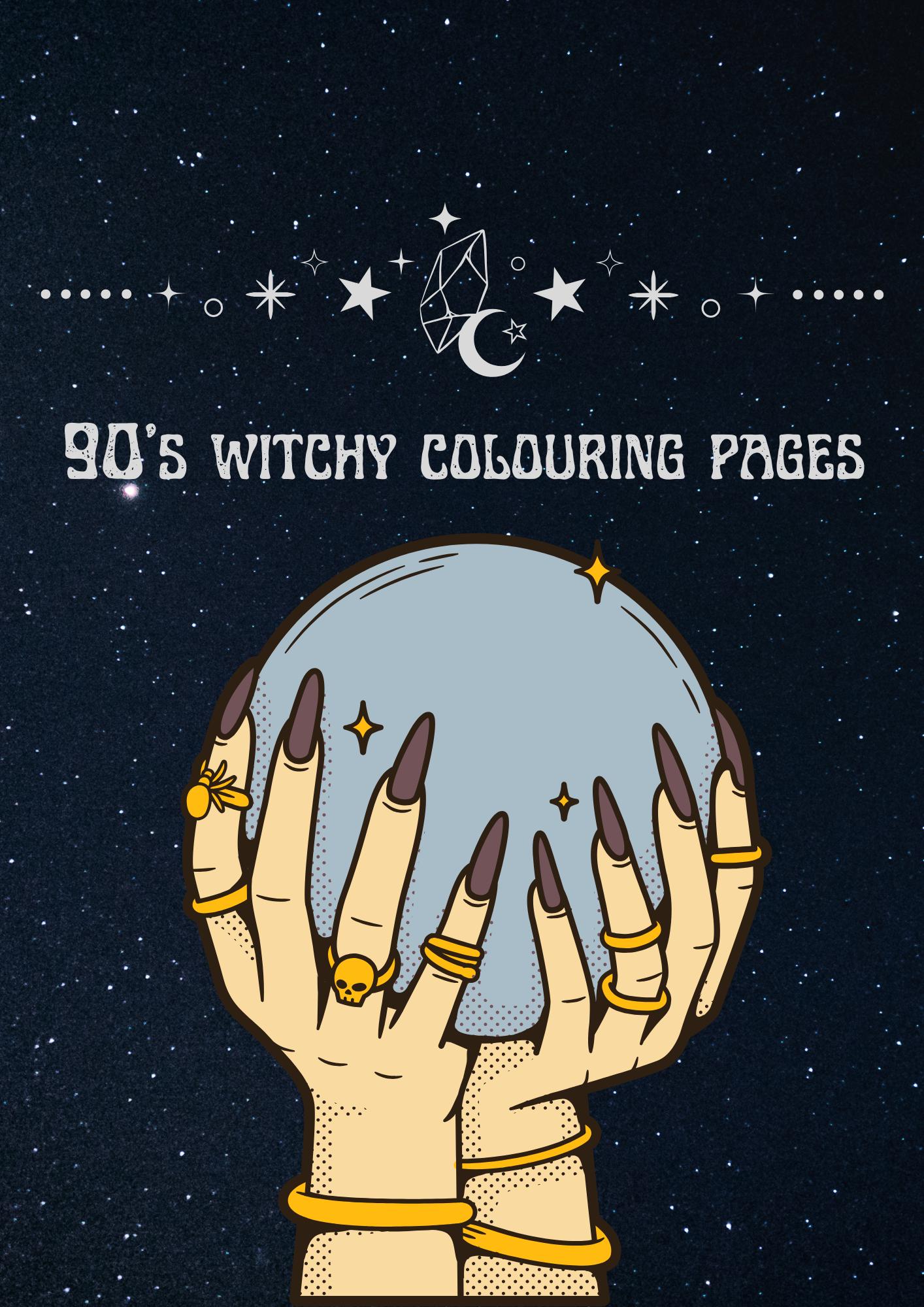 90's Witchy Colouring Page Pack - Etsy
