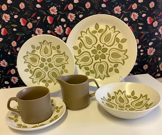 Vintage JG Meakin 'Topic' - 1970er Jahre Retro Floral Steingut Geschirr | Mix & Match Teile