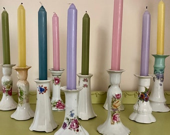 Mix and match vintage floral ceramic candlestick holders