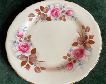 Vintage Queen Anne bone china side plate pink rose design with gold edging floral cottage 5127