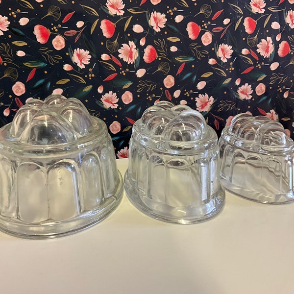 vintage glass jelly moulds mix of size and shapes retro kitchen decor