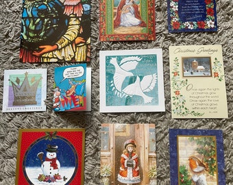 Vintage retro eco-friendly Christmas card collection 10 different designs 19 cards mix of sizes holiday festive gift cards (557)