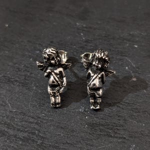 Sterling Silver Mismatched Cherub Stud Earrings  | Vintage-Inspired Putti Cupid Earrings | Baroque Putti Winged Baby Angel Jewelry