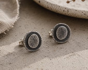 Textured Sterling Silver Oval Stud Earrings