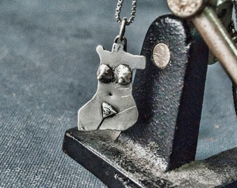 Handmade Sterling Silver Female Body Necklace: Body Positive Art Pendant