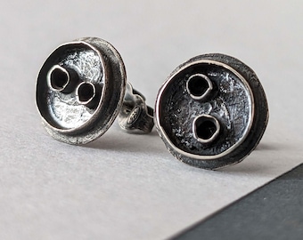 Oxidized Sterling Silver Stud Earrings: Rustic Hand Hammered Design