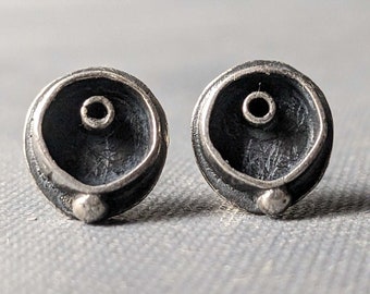 Oxidized Silver Stud Earrings Small Minimalist Gothic 925 Sterling Unisex