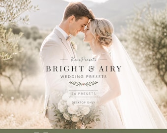 24 Bright & Airy Lightroom Presets | Helle Hochzeits Presets für Fotografen | Natürliche Hauttöne | Desktop