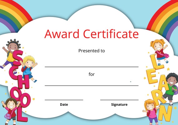 Child Award Certificate PDF Instant Printable Download | Etsy