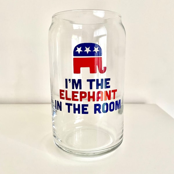 Elephant In The Room Beer Can Glass, Beer Glasses for Republicans, gifts for her, beer gifts