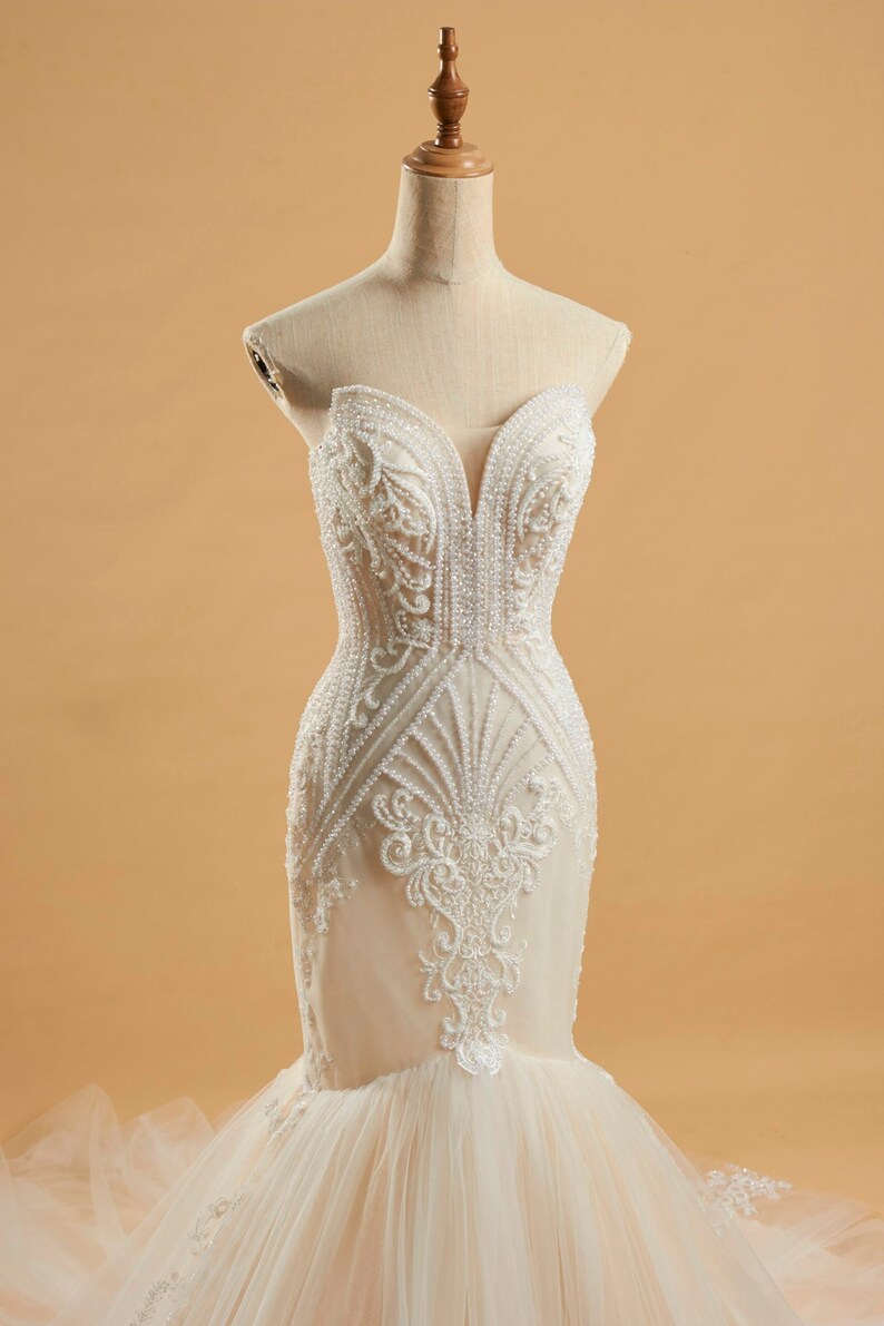 Elegant Mermaid Wedding Dress Beige Mermaid Wedding Dress Etsy