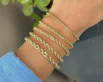 14K Solid Gold Twisted Rope Kettenarmband - Minimalistischer Unisex Schmuck für Damen & Herren | Dünnes Stapelarmband oder Fußkettchen, Muttertagsgeschenk
