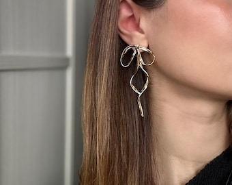Ribbon Earrings, Bow Tie Earrings, Dainty Earrings, Steel, Gift For Her