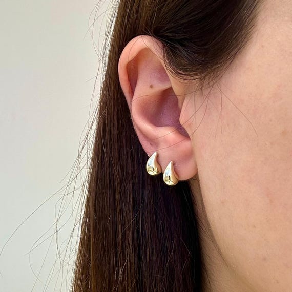 14K Solid Gold Teardrop Stud Earrings, Minimalist Drop Gold