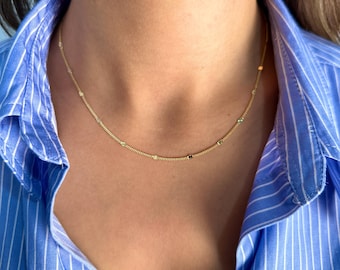 14K Solid Gold Chain Necklace, Real Gold Dainty Layered Necklace for Women, Minimalist Everyday Jewelry, Gift For Her, Mother's Day Gift