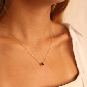 14K Solid Gold Red Heart Necklace,  Dainty  Red Heart Charm with Birthstone, Gift for Her, Tiny Red Heart • Valentine&#39;s Day , Gift For Her