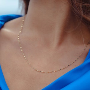 14K Solid Gold Necklace – Real Gold Dainty Chain, Mirror Chain, Minimalist Layered Necklace, Dainty Sleek Necklace for Women, Gift For Her