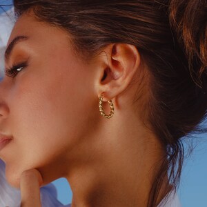 14 K Real Gold Rope Earrings, 20 MM Medium Gold Hoop Earrings, Twisted Cable Hoop Earrings, Rope Chain Earrings, Gift Mother&#39;s Day