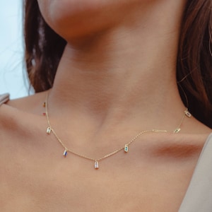 14K Real Gold Necklace, Rainbow Necklace, Gold Necklace, Necklace