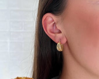 14 K Gold Bold Croissant Earrings, Mussel Earrings, Chunky Hoops Earrings, Dainty Thick Hoops, Twisted Hoops Earrings, Gift For Mother' Day