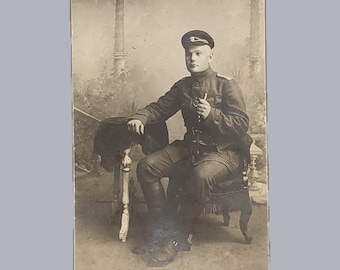 Antique 1920s Estonian Military Photograph Soldier in Uniform Portrait #B078