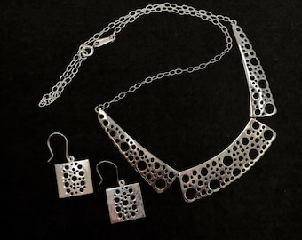 Vintage Liisa Vitali Necklace and Earrings Set Finnish Silver Mid-Century Modern Design Jewellery Jewelry Nordic Scandinavian Finland
