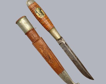 Vintage Finnish Puukko Knife UUSISUOMI Sami Finland Nordic Lapland Swedish Knives Leuku Masur Birch Leather Steel Kauhava Iisakki Järvenpää