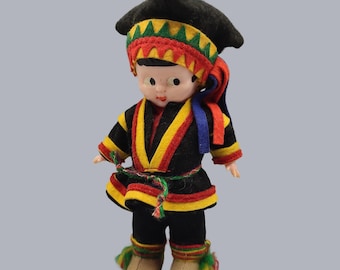Vintage Finnish Sámi Doll | 1960s Four Winds Hat | Traditional Felt Costume | 16cm Hard Plastic Toy