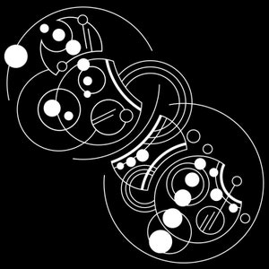 Op de afbeelding: Abstract geometrisch ontwerp in zwart en wit met overlappende cirkels en lijnen. Het ontwerp heeft een reeks concentrische cirkels met kleinere cirkels en lijnen erin.