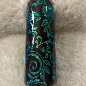 20oz Stainless Stainless Steel Floral Glitter and Woodgrain Tumbler