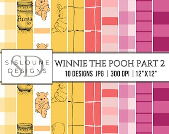 Winnie the Pooh Digital Paper Pack, Scrapbook Backgrounds (Digital Download)