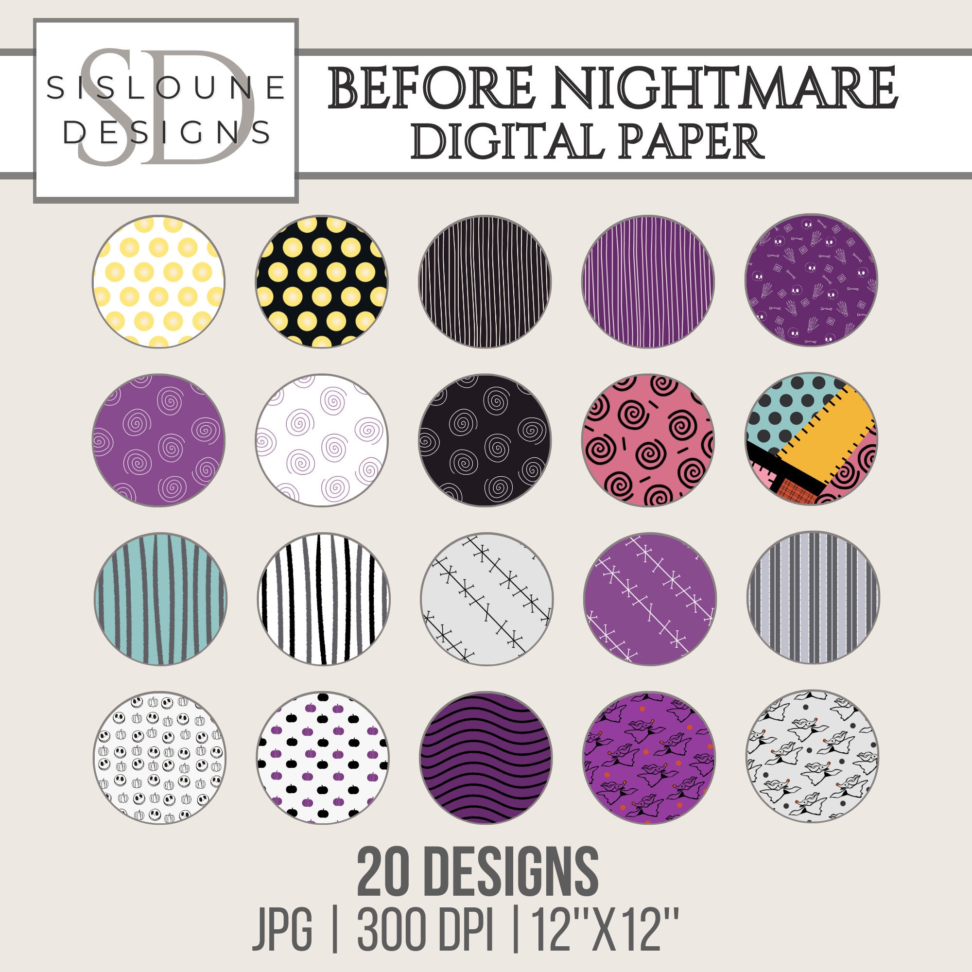 SALE Before Nightmare Themed Printable Digital Paper Pack, Scrapbook ...