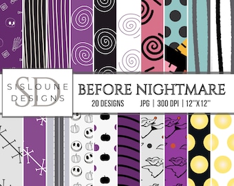SALE Before Nightmare Themed Printable Digital Paper Pack, Scrapbook Paper, 300 DPI, Digital patterns,Halloween Digital Paper
