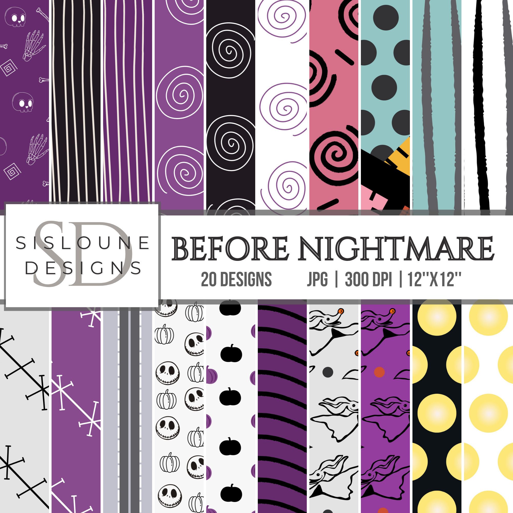 SALE Before Nightmare Themed Printable Digital Paper Pack, Scrapbook ...