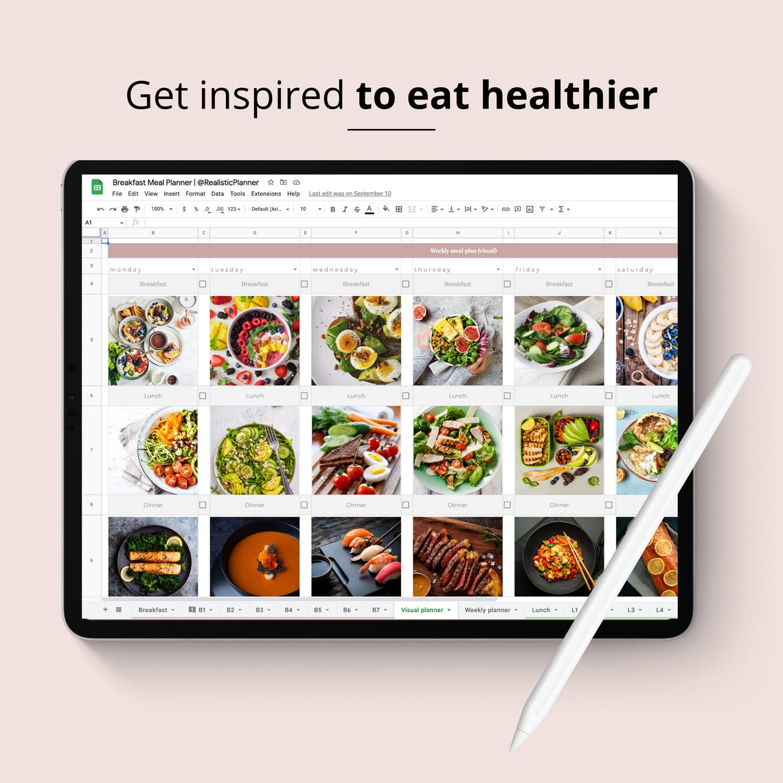 Meal Planner Google Sheets Grocery List Google Sheets Digital - Etsy