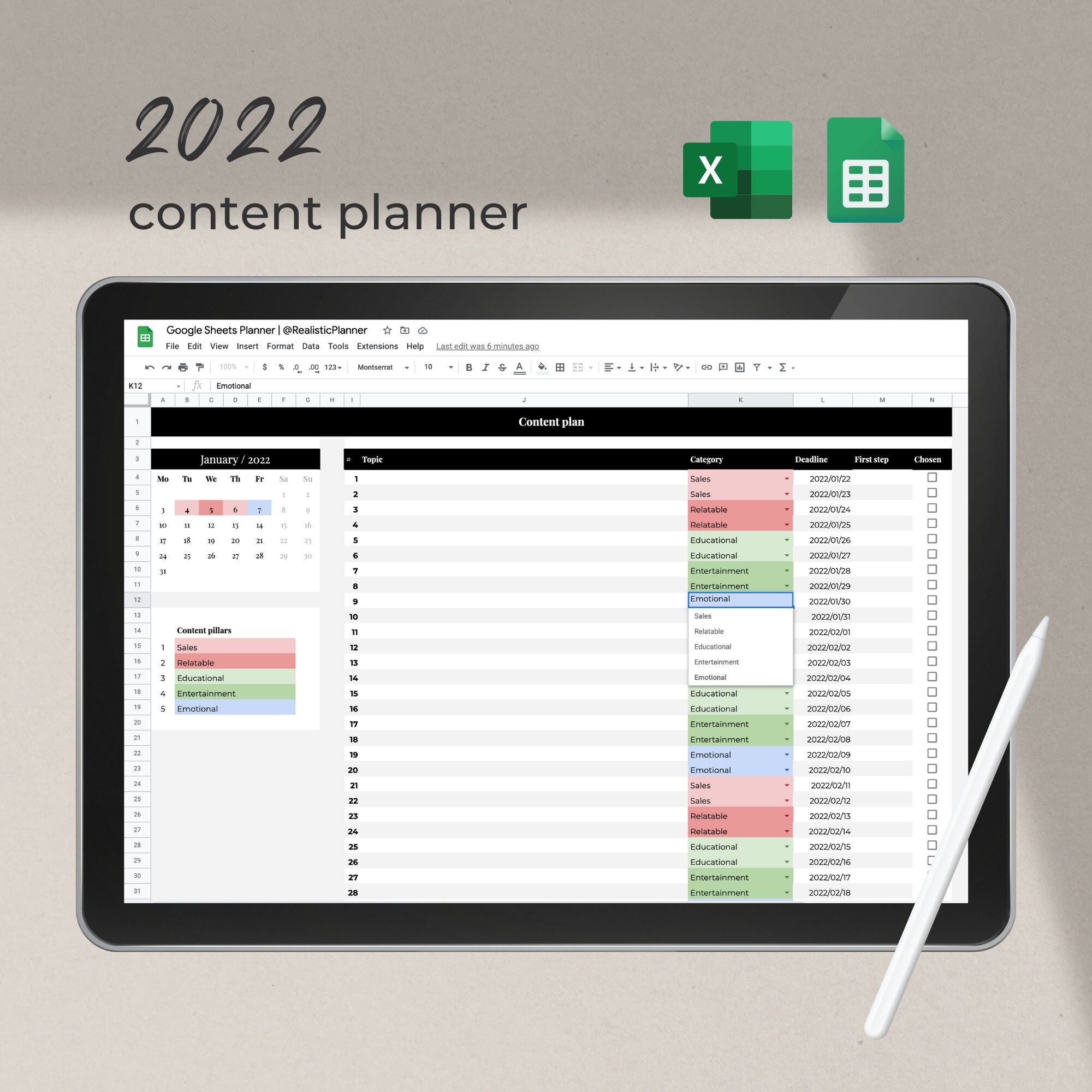 Content Calendar Template Google Sheet Social Medium Etsy