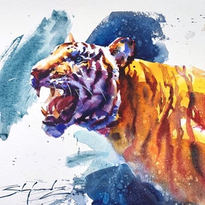 Beautiful Tiger - Potente opera d'arte originale di Big Cat. Un dipinto in acquerello