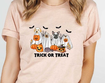 Halloween Ghost Dog Trick or Treat Shirt, Spooky Season LongSleeve