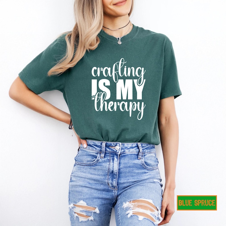 Crafting is My Therapy Shirt, Comfy Graphic Tee for Crafters, Summer Gift for Women, Creative Hobby T-Shirt Present image 1