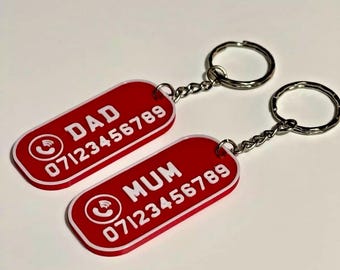 Personalised keychain  Contact phone number Emergency lost