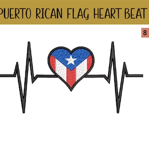 Puerto Rican Flag Heartbeat Embroidery Design Files