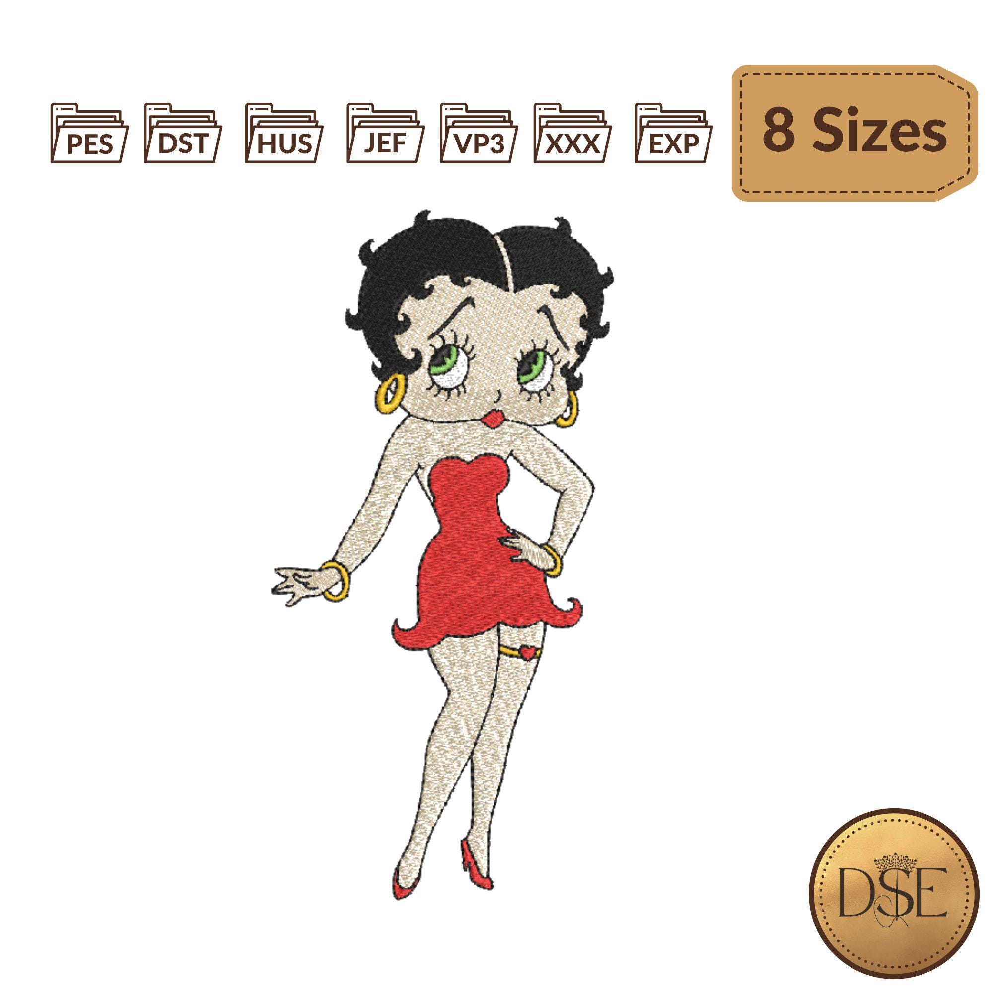Betty Boop Aufnäher / Aufbügler - Mit Rosa Kleid, Stickerei, Größe 6,4 X 11,4 Cm (#E05205)