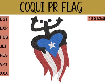 Puerto Rico, Coqui Taino Symbol Flag, Boricua, Embroidery Design Files